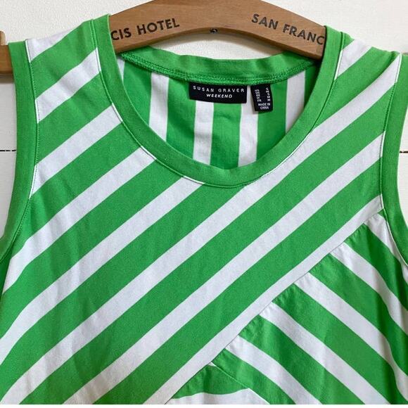 Susan Graver Weekend Green and White Asymmetrical Striped Tank Top S - Picture 10 of 12